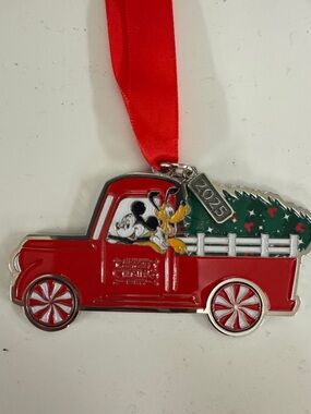 Disney Red Truck Ornament with Mickey & Pluto and Green Tree